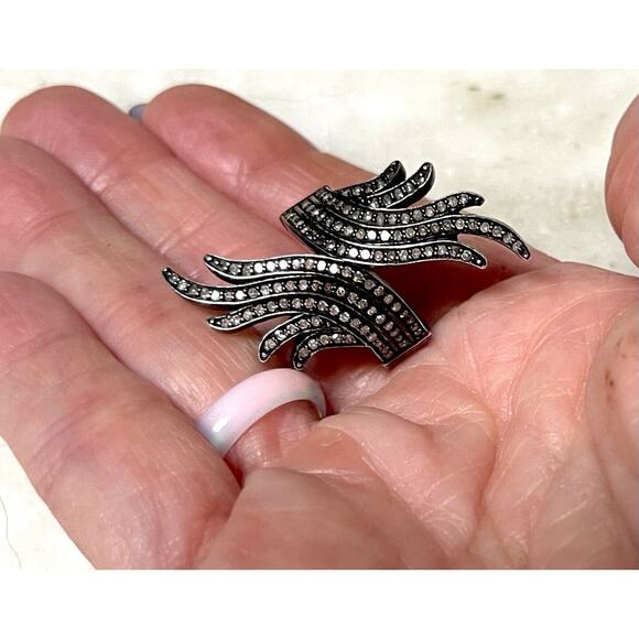 Real Diamond Sterling Silver .925 Ring Size 7 Feather Shape - Picture 13 of 14